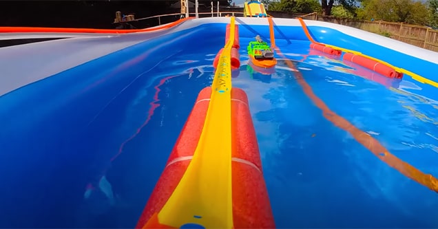 hot wheels track in pool