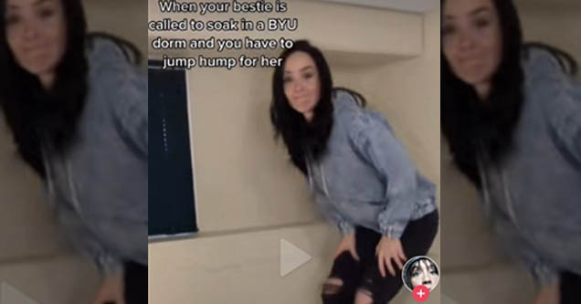 tiktok still of girl demostrating the jump hump assist in Mormon soaking