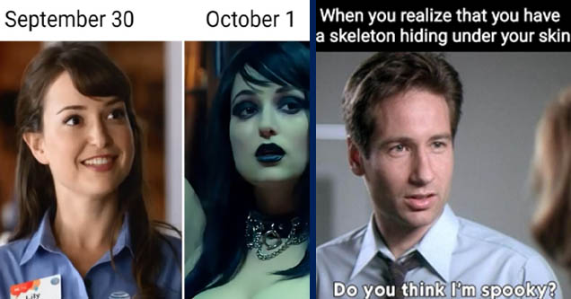 milana vayntrub - September 30 October 1 Lily | spooky mulder - When you realize that you have a skeleton hiding under your skin Do you think I'm spooky?