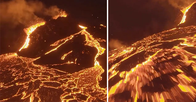 insane drone footage taken from inside a volcano