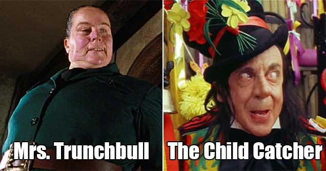 scary villains from kid shows -  mrs trunchbull - the child catcher