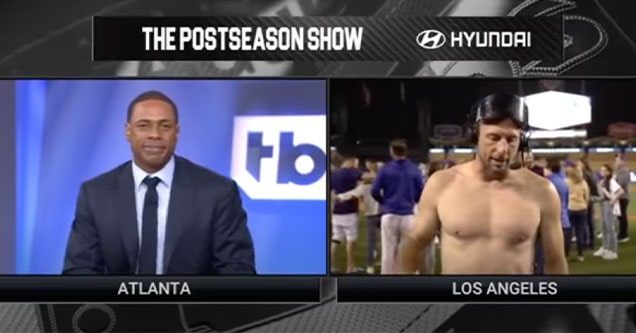 Max Scherzer Drunk and Shirtless at Postgame Interview for Dodgers Win