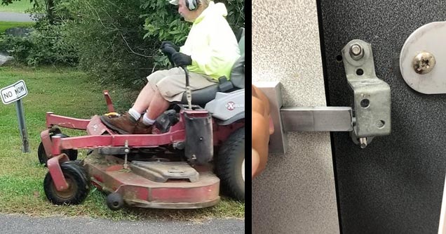 a man mowing a no mow area