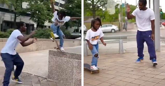 dad skates with daughter