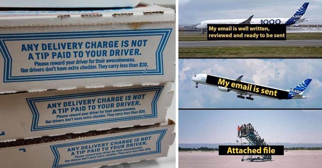 a pizza box that says deliver fees aren't given to drivers