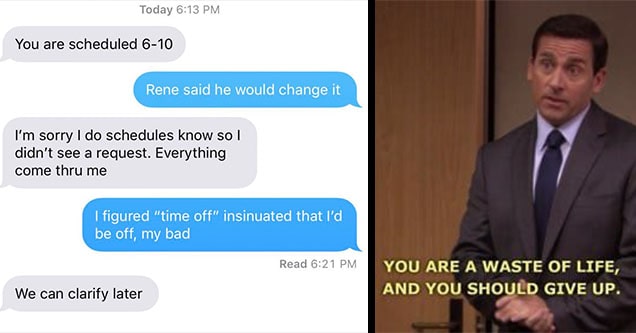 michael scott and boss text