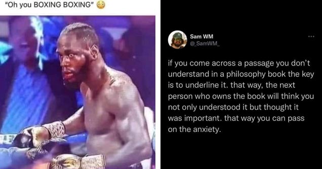 a funny meme with a boxer whos stunned