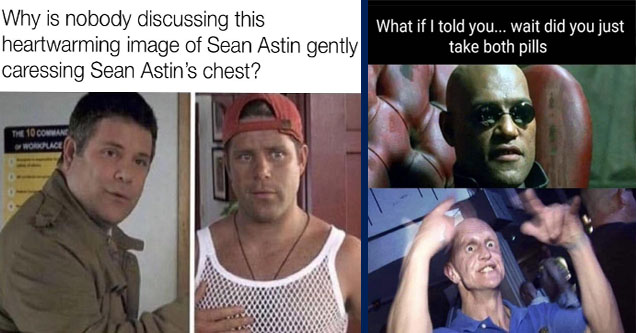 bob from stranger things 50 first dates - Why is nobody discussing this heartwarming image of Sean Astin gently caressing Sean Astin's chest? The 10 Commane Workplace | shaun jackson - What if I told you... Wait did you just take both pills