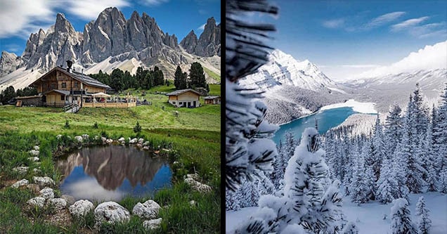 lake in summer and winter