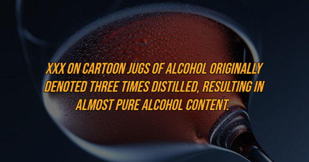 close up - Xxx On Cartoon Jugs Of Alcohol Originally Denoted Three Times Distilled, Resulting In Almost Pure Alcohol Content.