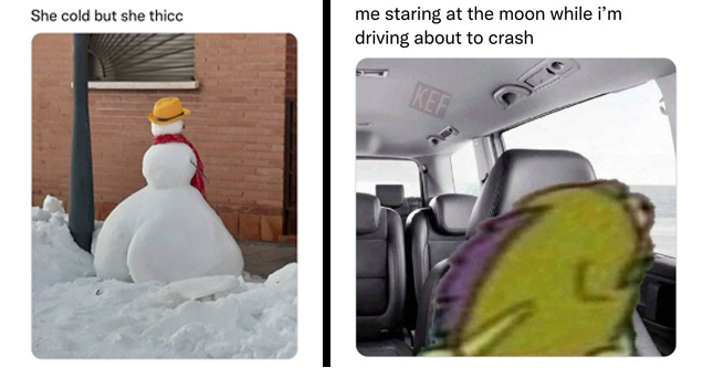 a funny meme with a thicc snowman