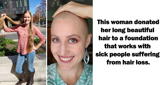 a woman who donated her hair to a comapny that makes wigs