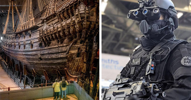 a cool old pirate ship and a swat team soldier