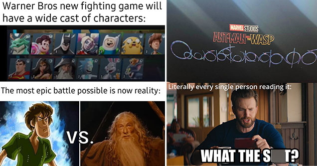 funny gaming memes -  Warner Bros new fighting game line up -  Shaggy vs Gandolf -  New Title card for Ant Man and the Wasp