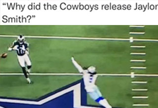 A huge batch of <strong><a href="https://www.ebaumsworld.com/pictures/40-football-memes-to-kick-off-the-2021-nfl-season/86981369/" target="_blank">football memes</a></strong> to celebrate hitting this season's 50-yard line! Admittedly, 9/17 is technically closer to 53 but let's just call it a bad spot by the officiating crew and move along to the memes, k?