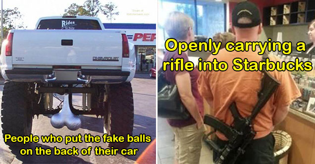 Small dick Energy - guys who put truck nuts on their trucks -  open carrying a rifle inside a Starbucks