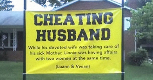 cheating husband sign