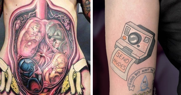 wtf tattoos crazy people got -  a woman with  kittens in the womb