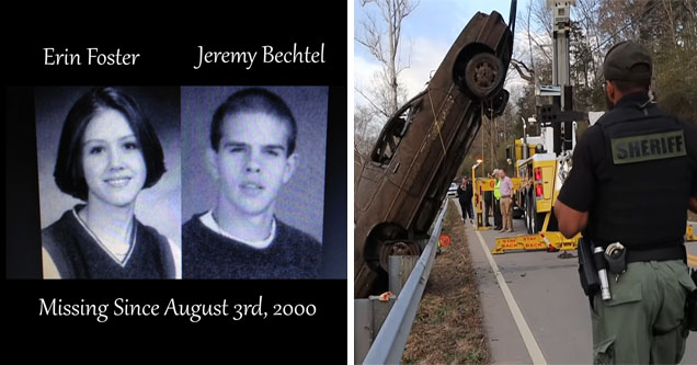 Erin Foster, 18, and Jeremy Bechtel, 17, missing since 2000 | Sheriff watches as car is pulled from river