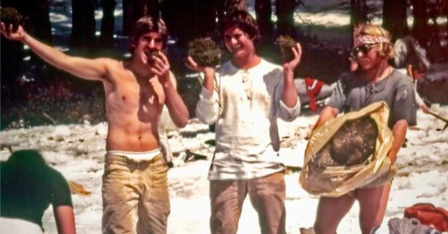 Yosemite climbers pose with drugs retrieved from palne crash in 1977