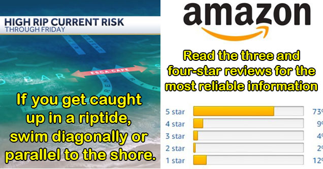 if you get caught in a rip current swim parallel to the shore  - read the 3 and 4 star reviews for the best information