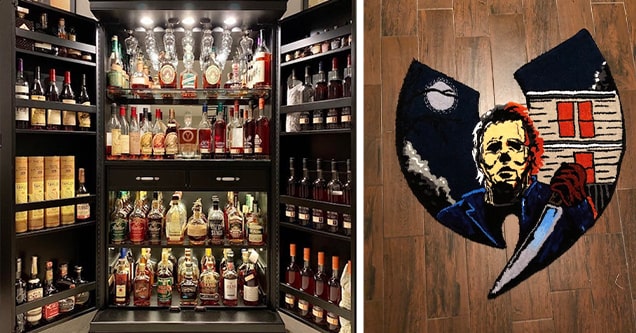 whiskey cabinet and rug