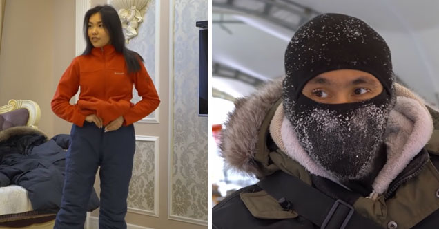 a siberian woman dressing in multiple layers of clothes for negative 95 degree temps