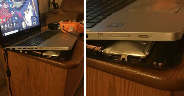 a laptop battery pack overheating and about to explode