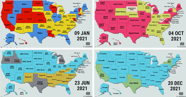 trending Google searches by US state throughout 2021