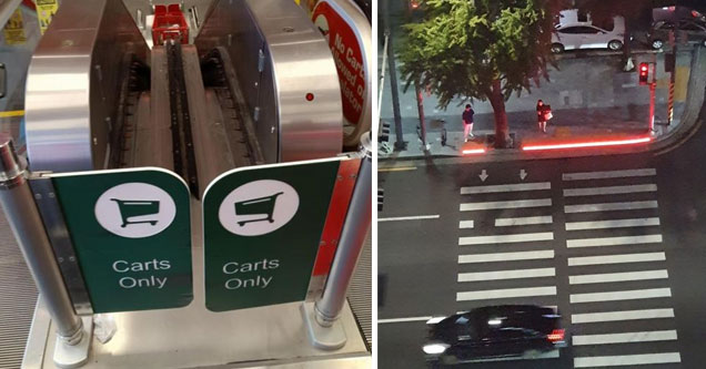 a shopping cart lift, and color coded crosswalk