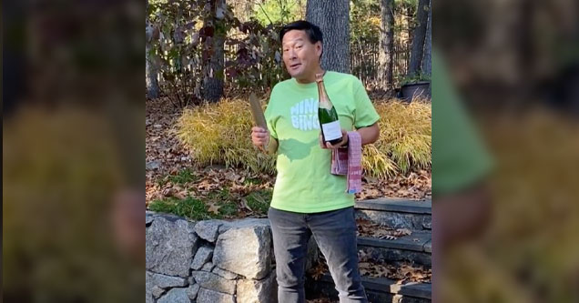 Chef Ming Tsai shows how to saber a bottle