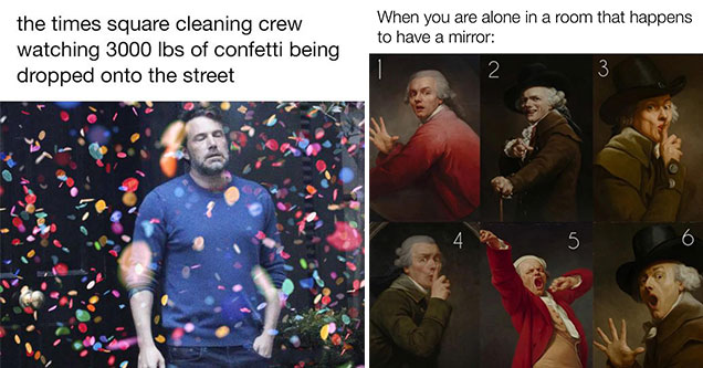 funny 2022 memes -  Ben Affleck smoking meme -  confetti in times square - founding father making funny faces