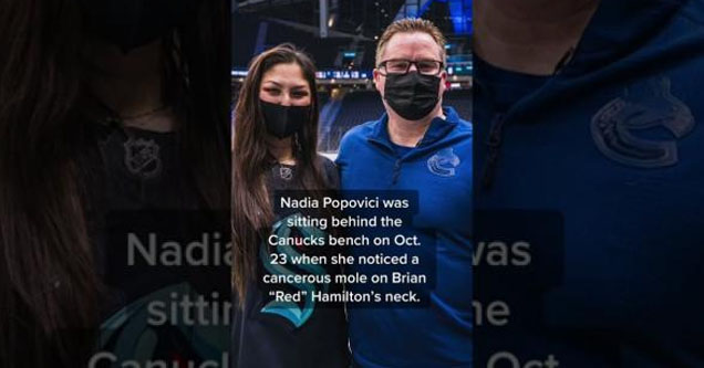 Nadia Popovici and Brian 'Red' Hamilton pose together after Nadia succesfully spotted a cancerous mole on him