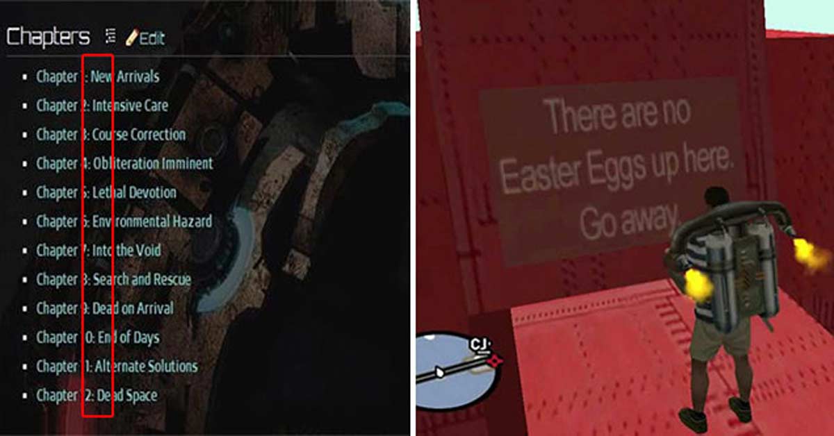 fifteen overlooked easter eggs -  secret note - Emily is dead - Dead Space -  There is no easter egg up here go away - GTA