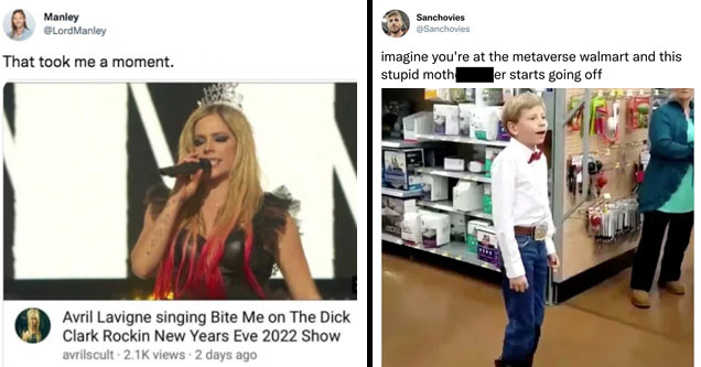 some funny memes taken from twitter - avril lavage and yodeling walmart kid