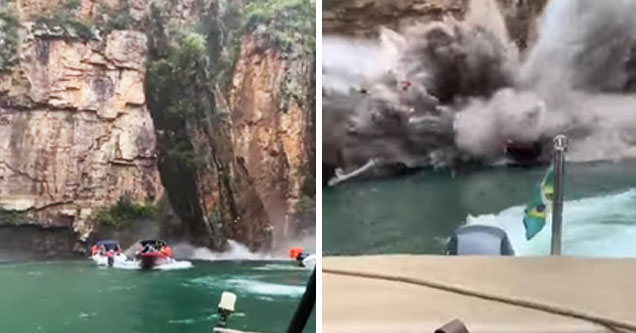 Cliff collapses onto tourist boats in Furnas Lake, Minas Gerais, Brazil