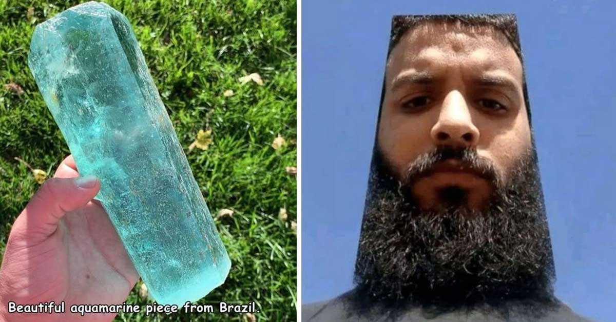 a large crystal and a guy with a funny haircut