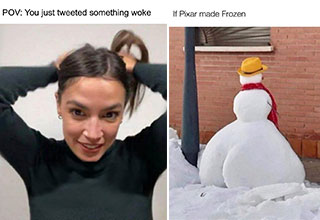 dank and dirty memes -  AOC and snowman with an ass
