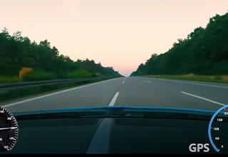 Bugatti Chiron driving down the Autobahn