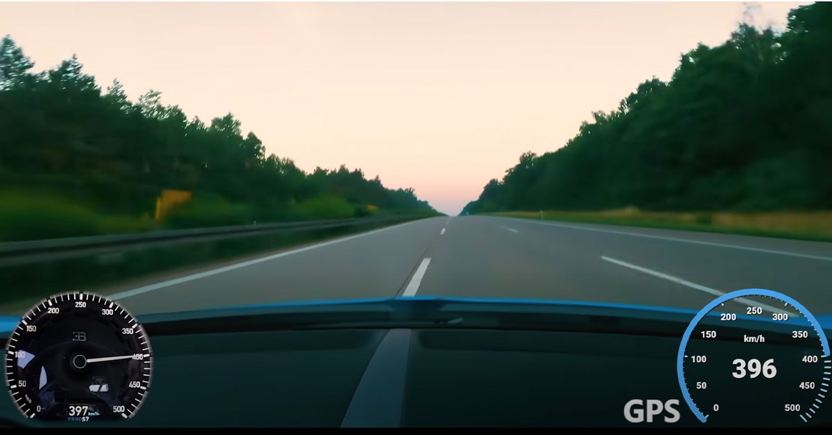 Bugatti Chiron driving down the Autobahn