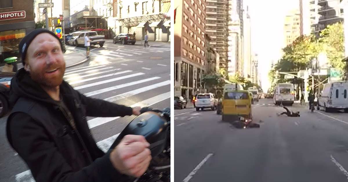 a biker giving a fistbump before crashing