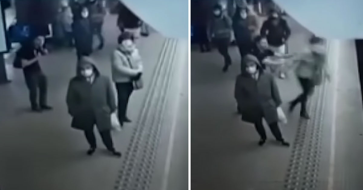 man pushes woman onto train tracks in Brussels