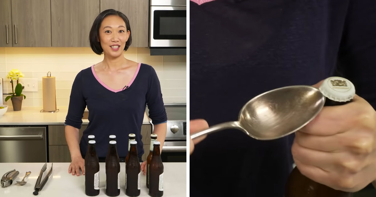 America's Test Kitchen chef opens beer bottle using various kitchen tools