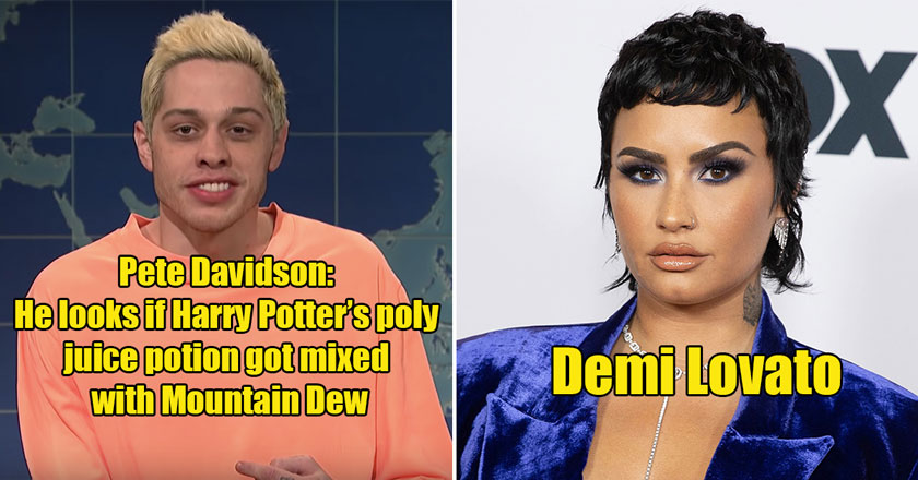 Pete Davidson -  looks like a haryy potter look a like  -  Demi Lovato