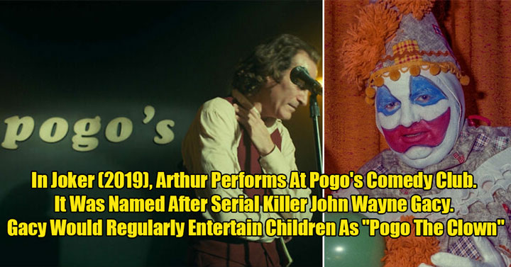 small movie details you missed - the joker performs at Pogo's named after John Wayne Gacy