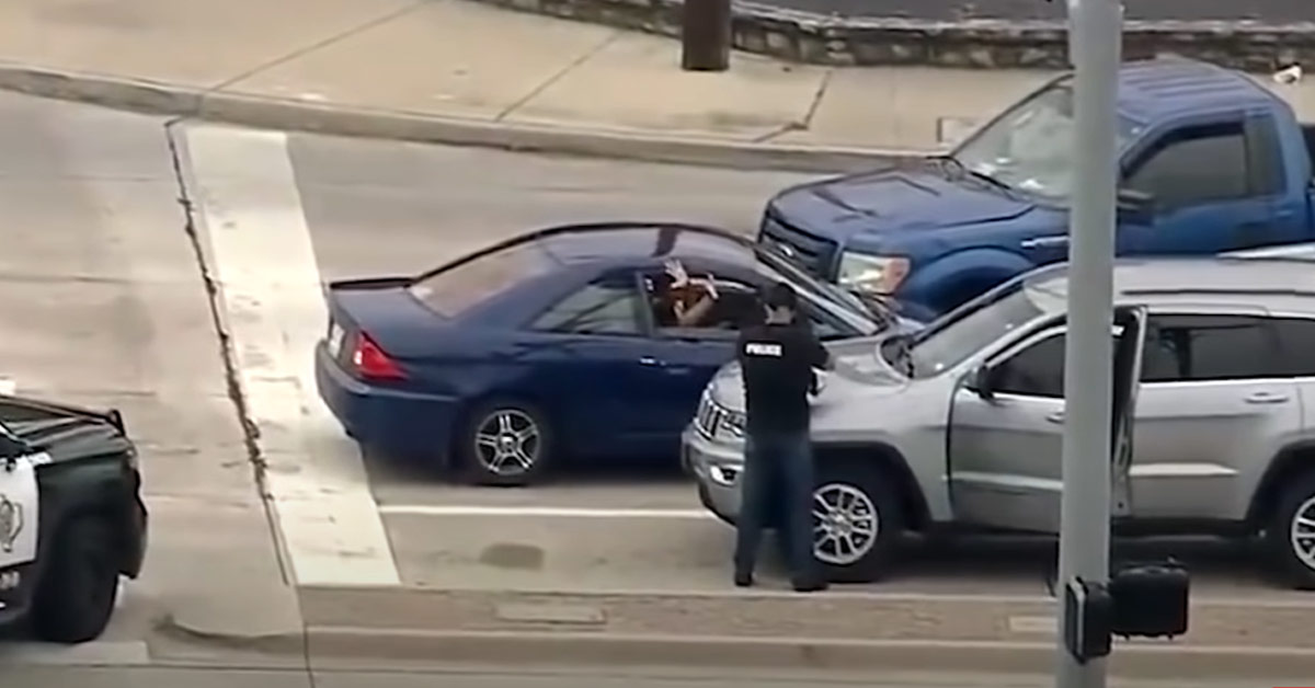 cars stopping a man fleeing from police