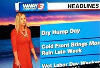 funny pics - news woman infront of screen that reads -  dry hump day