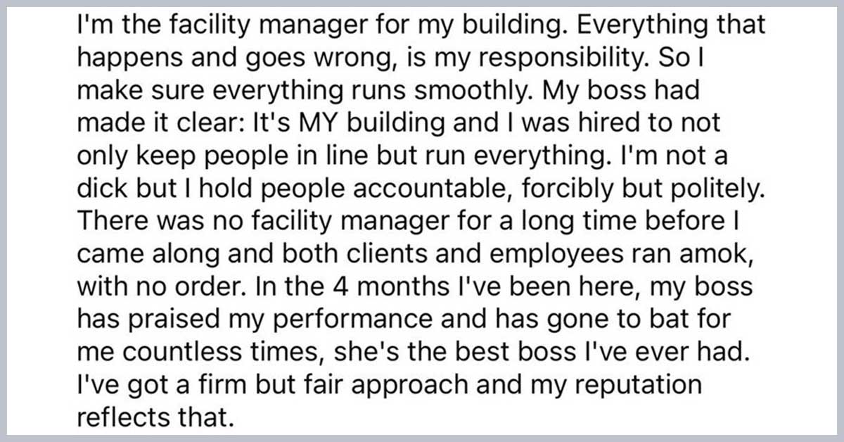 a story about a karen getting locked out of her own office