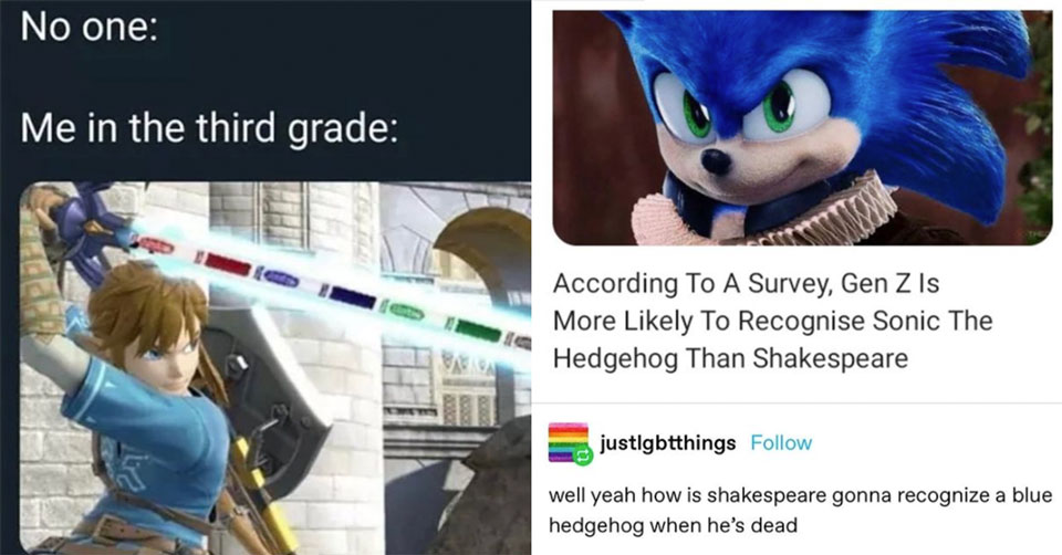 funny gaming memes -  me in third grade - link with a marker sword -  funny sonic tweet