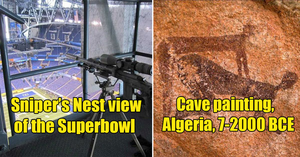 sniper's nest view of the superbowl -  cave painting of people humping